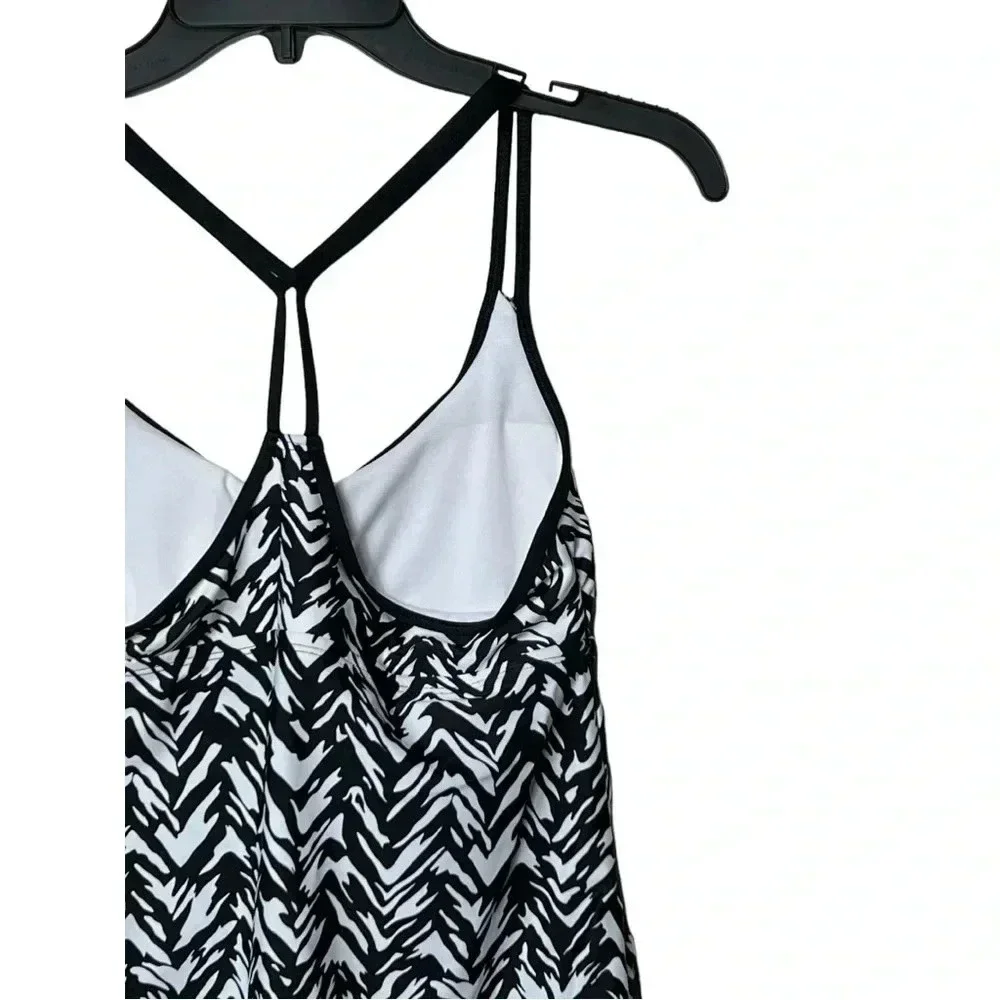 1712. KONA SOL SPAGHETTI STRAP TANKINI SWIMSUIT TOP SIZE SMALL BLACK/WHITE COLOR